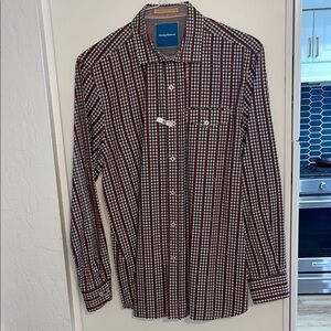 Tommy Bahama Men's Red Checkered Shirt with Reverse Flip Cuff | L